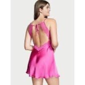 Victoria's Secret Lace Plunge Open-Back Slip,  Summer Pink, XS